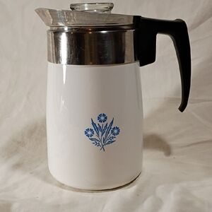 White and Blue Floral Coffee Carafe Vintage Corn Flower.
